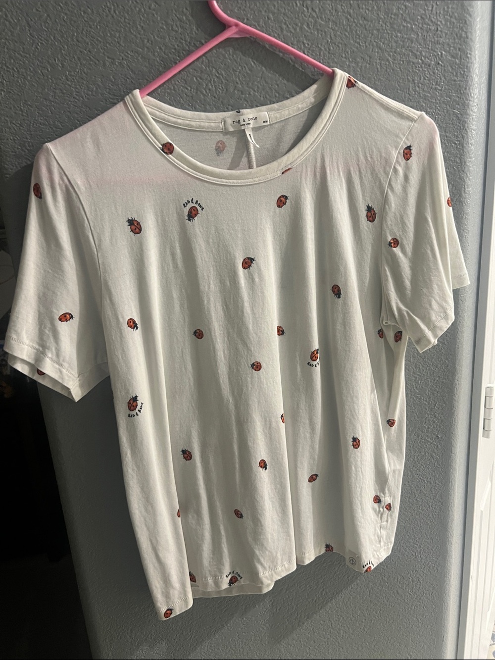 rag & bone White Tee with Red Ladybug Print